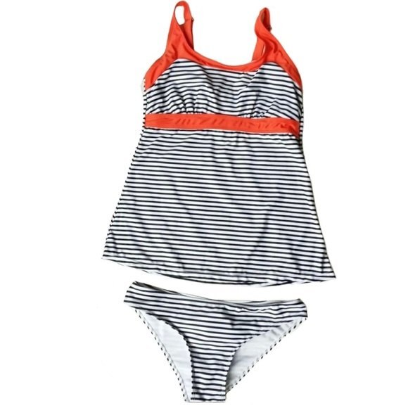 Black & White Orange Trim Modest Swim Set Sz M - Picture 1 of 8